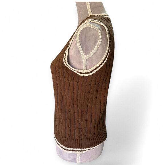 J. GALT Brown Cable Knit Sweater Vest 100% Cotton Academia Preppy Y2K Retro, S? - Picture 2 of 8